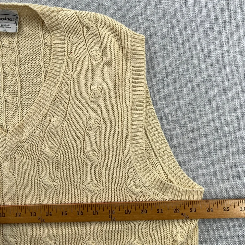 Vintage 90s Jacobson's Cream Cable Knit V-Neck Sweater Vest Ramie Cotton Grandpa